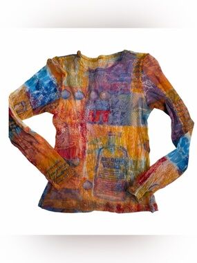 ABSOLUT Rare one of a Kind Multicolor Printed Long-Sleeve Stretch Top